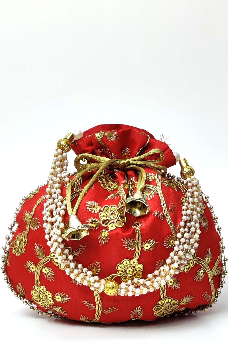 Red Colour beautiful Zardosi work potli bag - MC251511